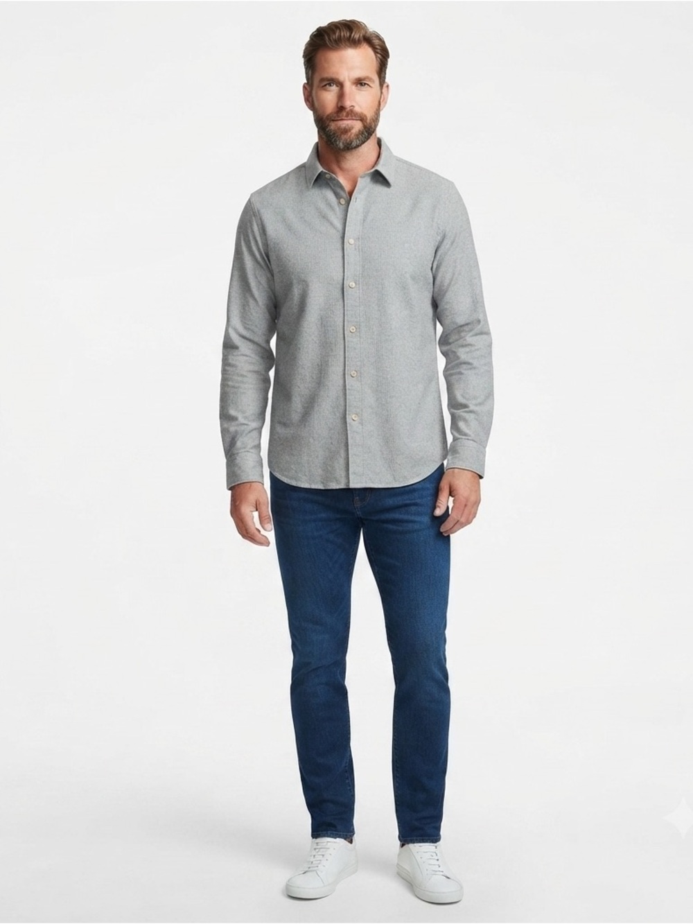 George Men's Grayish Green Long Sleeve Button Up Shirt L